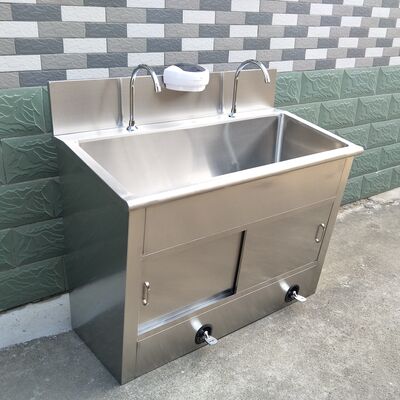 Stainless Steel Foot pedal faucet Wash Sink for 2 people